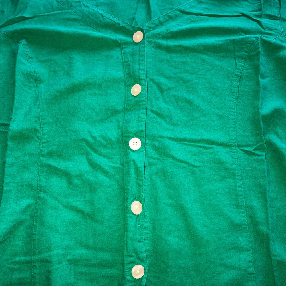 Green button down tee